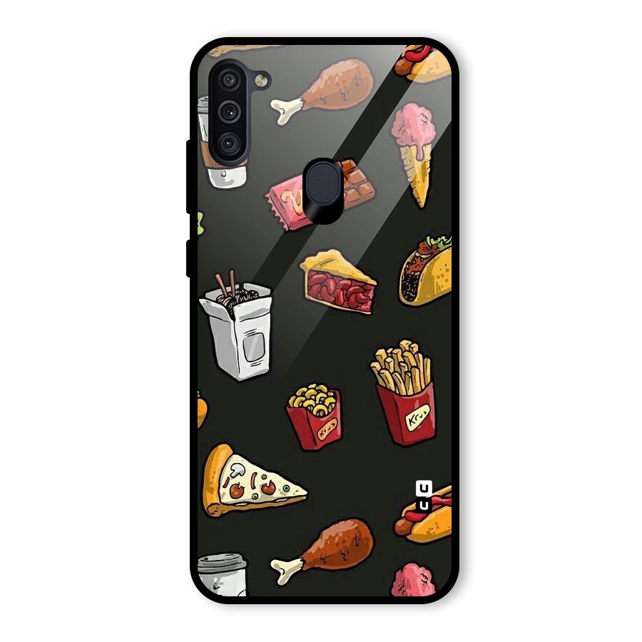 Foodie Pattern Glass Back Case for Galaxy M11