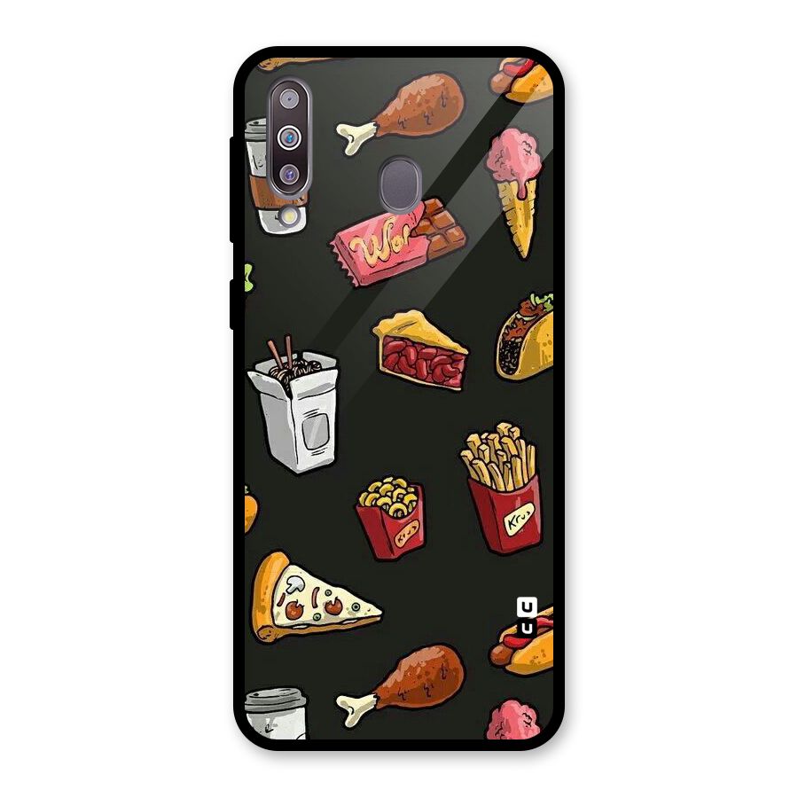 Foodie Pattern Glass Back Case for Galaxy M30