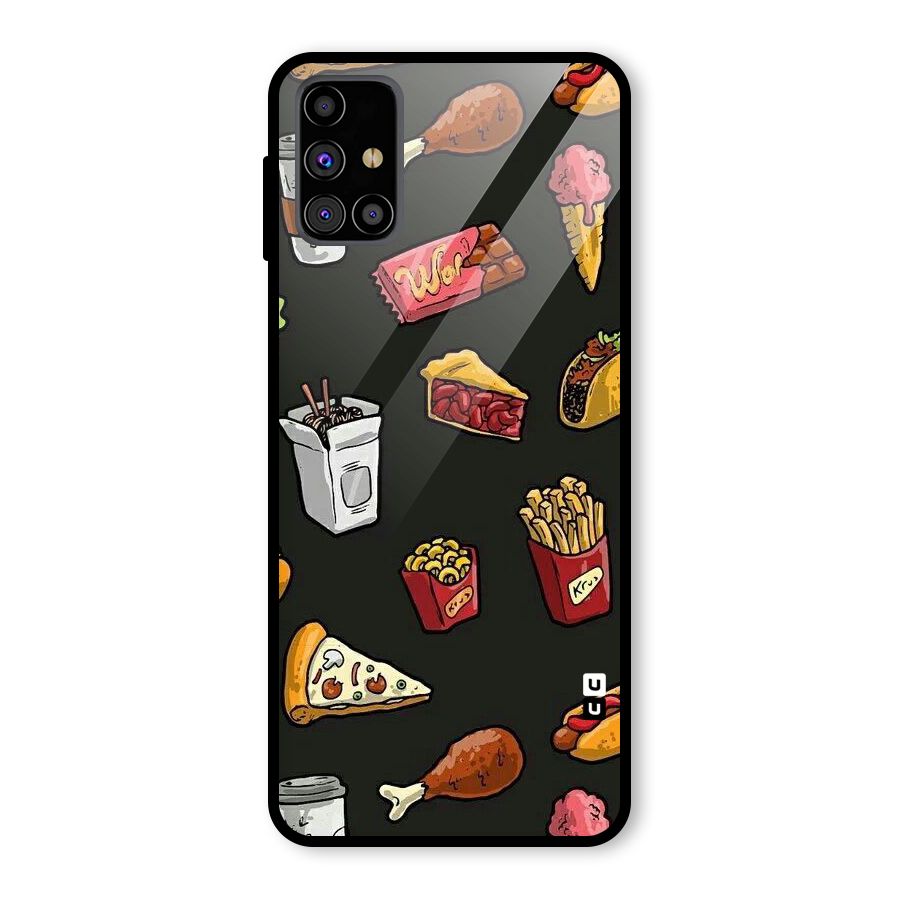 Foodie Pattern Glass Back Case for Galaxy M31s