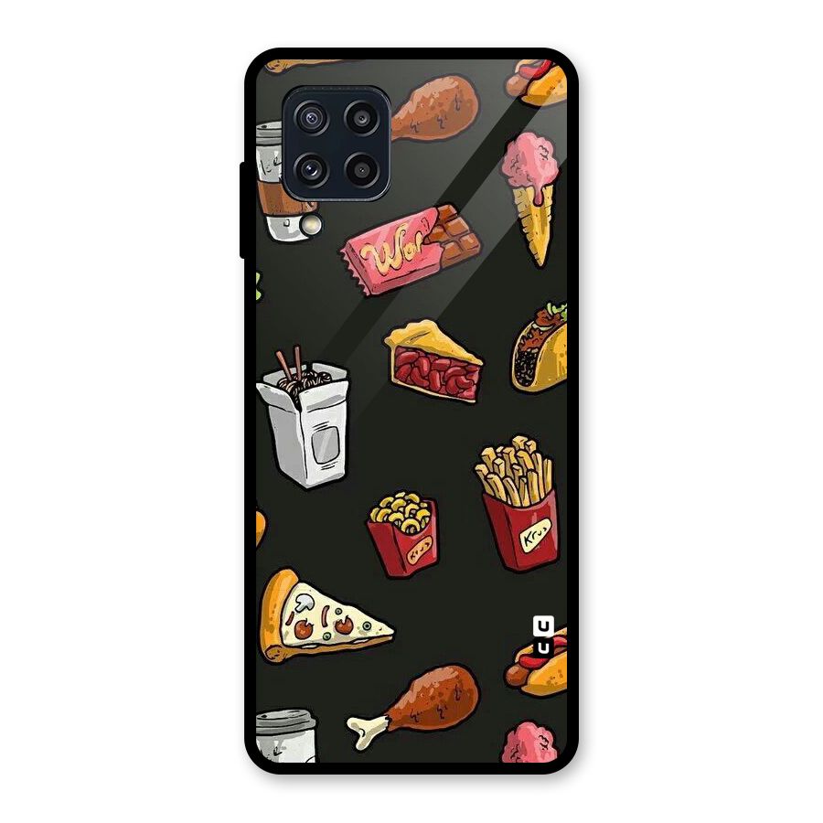 Foodie Pattern Glass Back Case for Galaxy M32