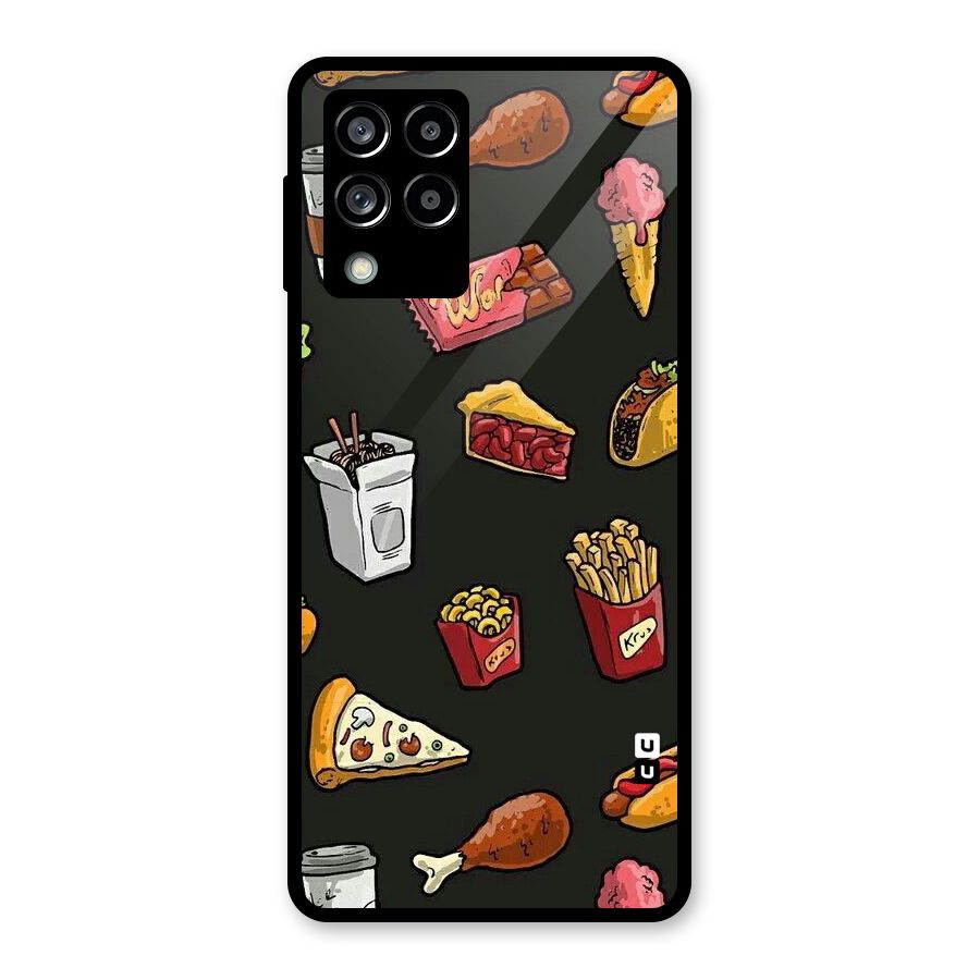 Foodie Pattern Glass Back Case for Galaxy M53 5G