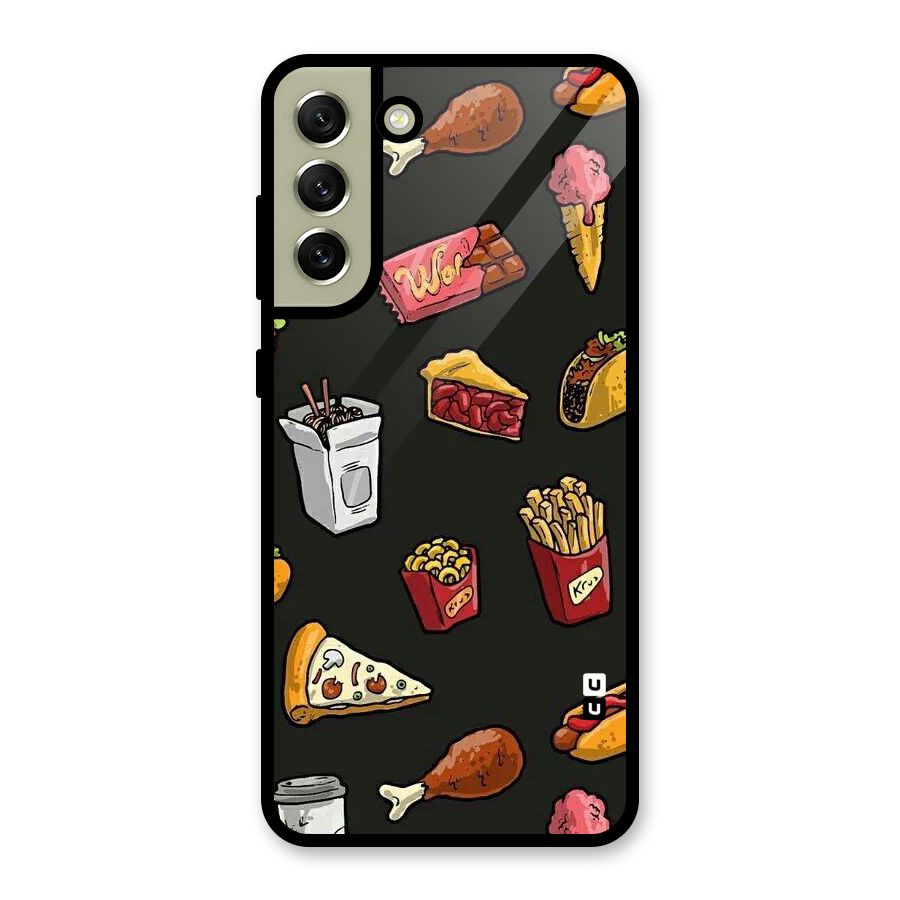 Foodie Pattern Glass Back Case for Galaxy S21 FE 5G