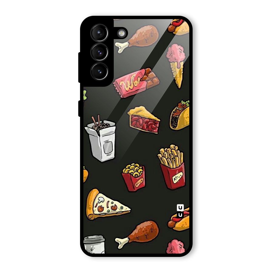 Foodie Pattern Glass Back Case for Galaxy S21 Plus