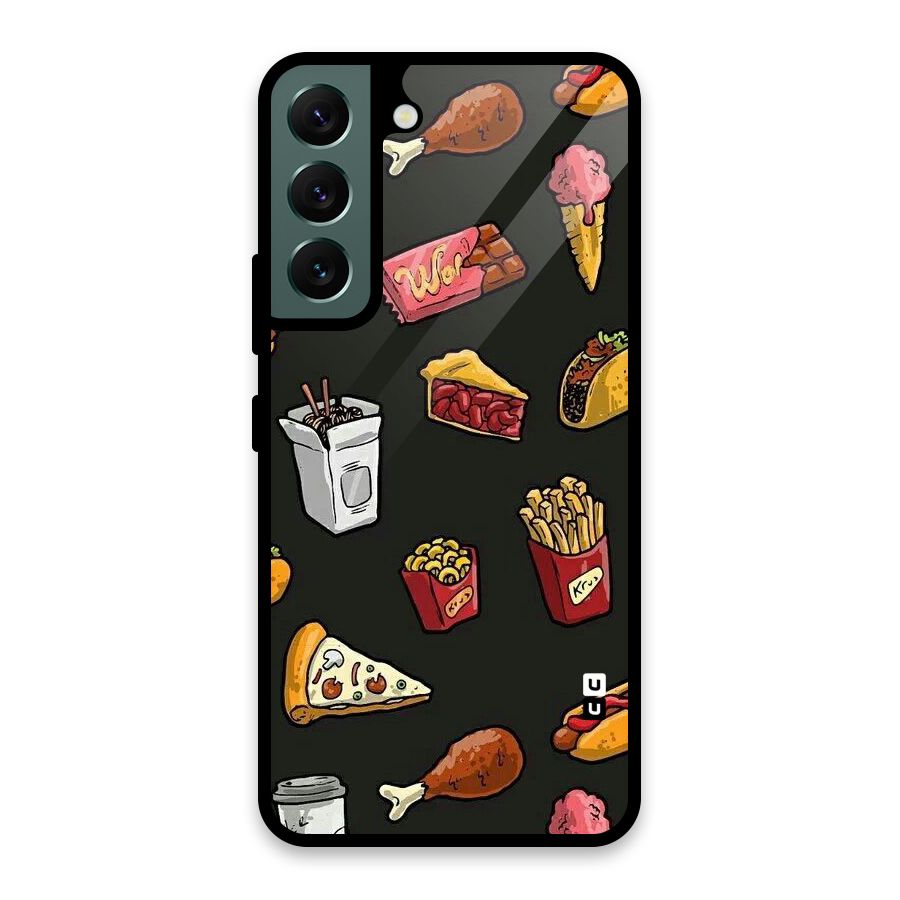 Foodie Pattern Glass Back Case for Galaxy S22 5G