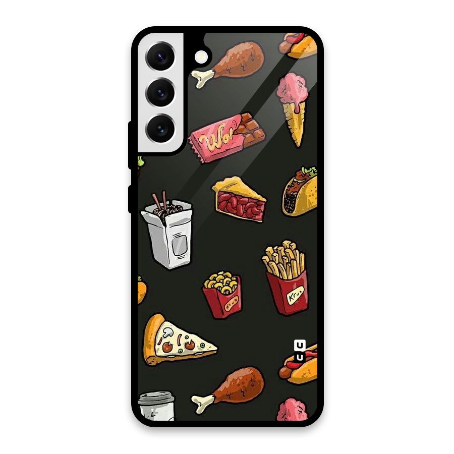 Foodie Pattern Glass Back Case for Galaxy S22 Plus 5G