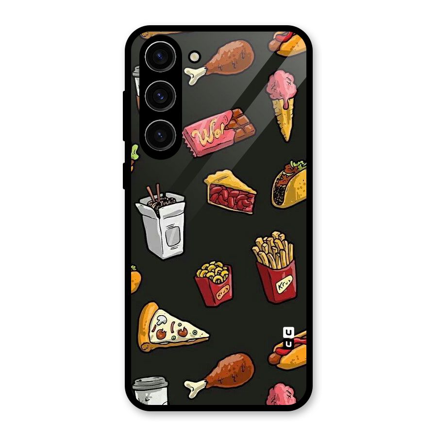 Foodie Pattern Glass Back Case for Galaxy S23 Plus