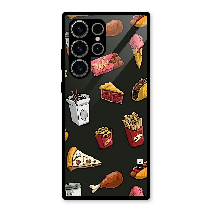 Foodie Pattern Glass Back Case for Galaxy S23 Ultra