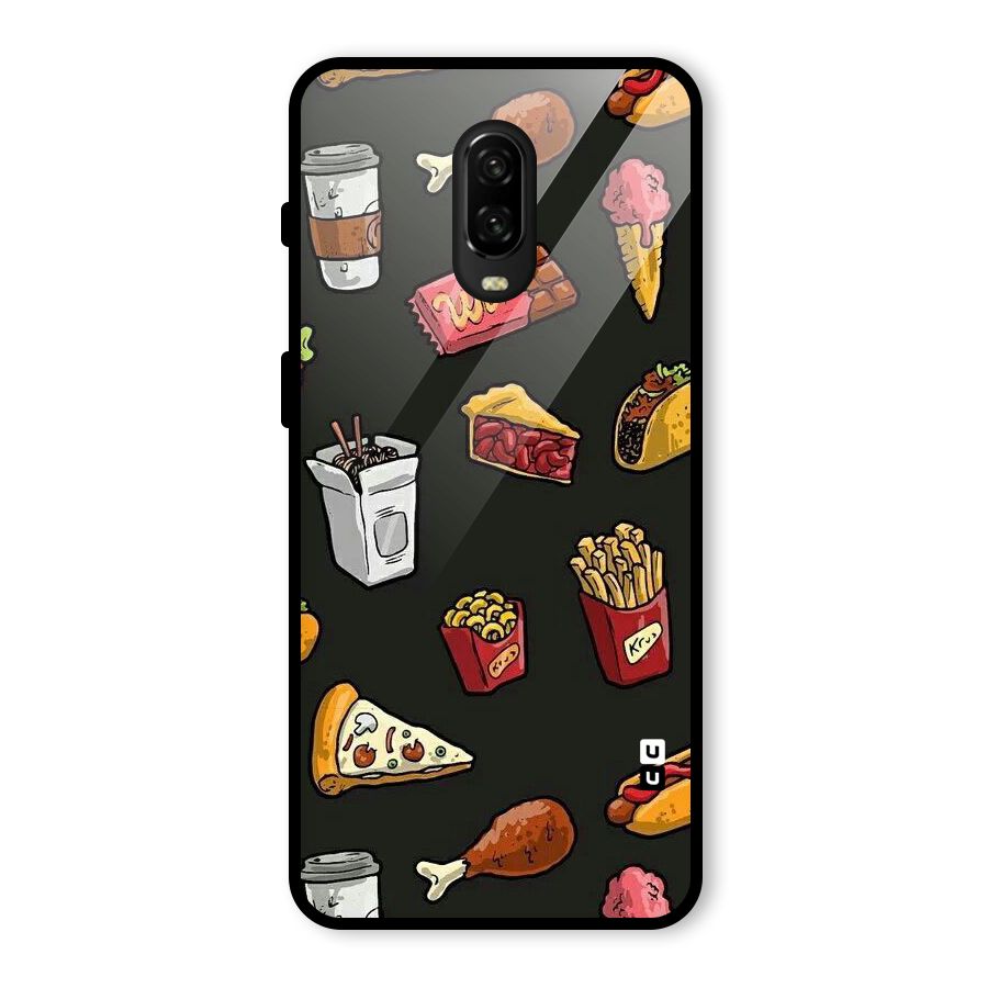 Foodie Pattern Glass Back Case for OnePlus 6T