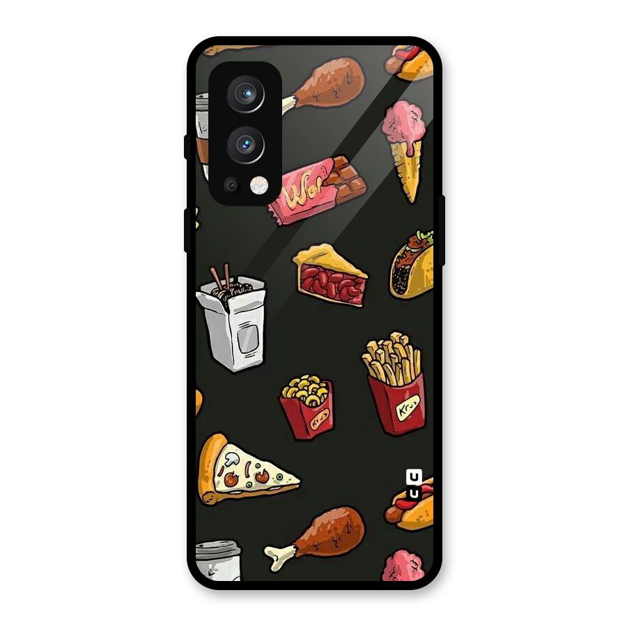 Foodie Pattern Glass Back Case for OnePlus Nord 2 5G