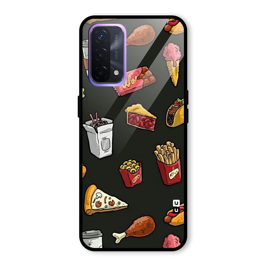 Foodie Pattern Glass Back Case for Oppo A74 5G