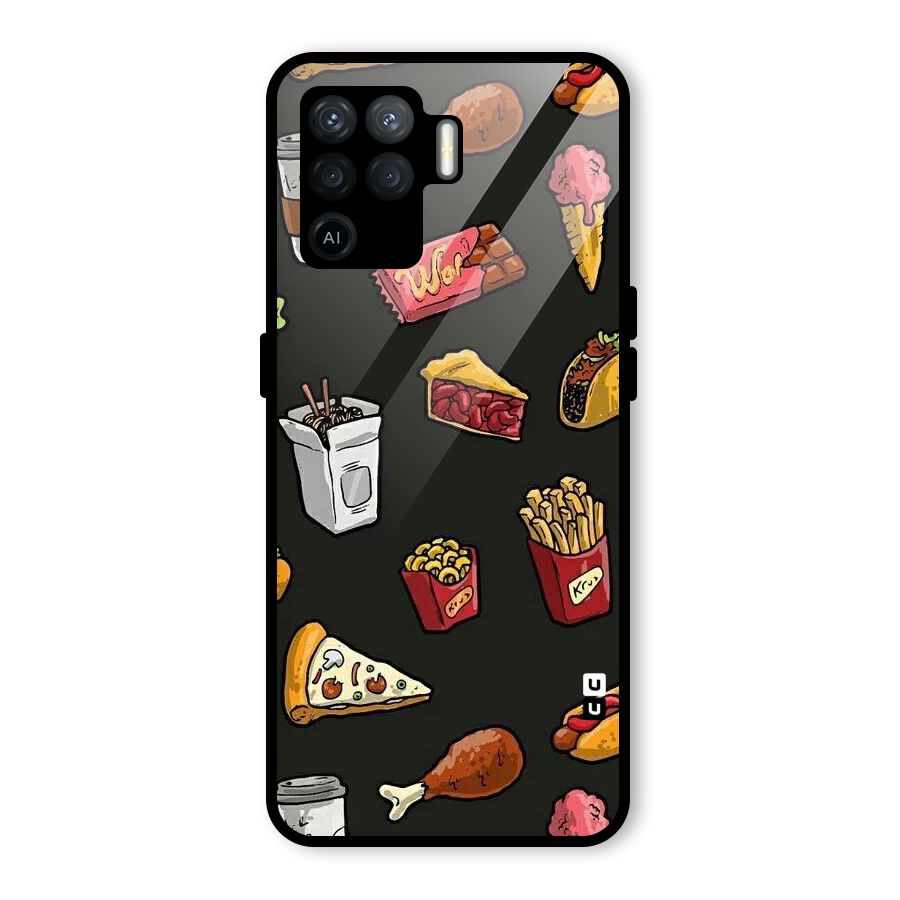 Foodie Pattern Glass Back Case for Oppo F19 Pro