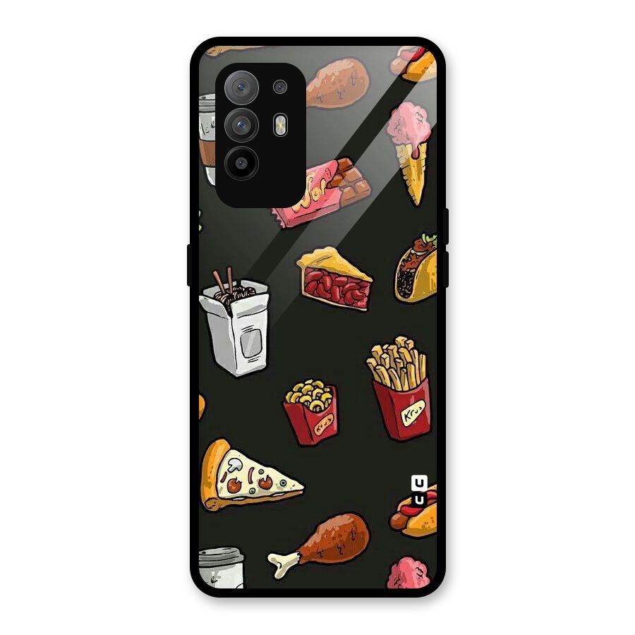 Foodie Pattern Glass Back Case for Oppo F19 Pro Plus 5G