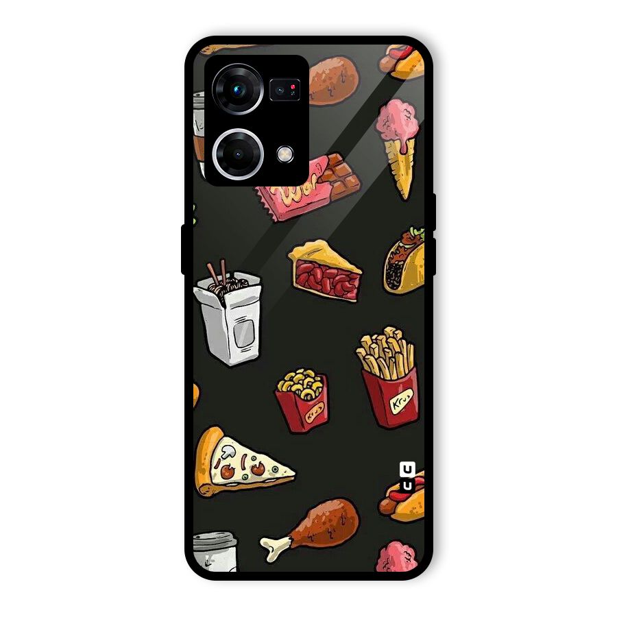 Foodie Pattern Glass Back Case for Oppo F21 Pro 4G