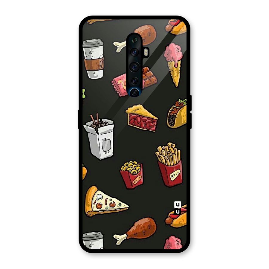 Foodie Pattern Glass Back Case for Oppo Reno2 F