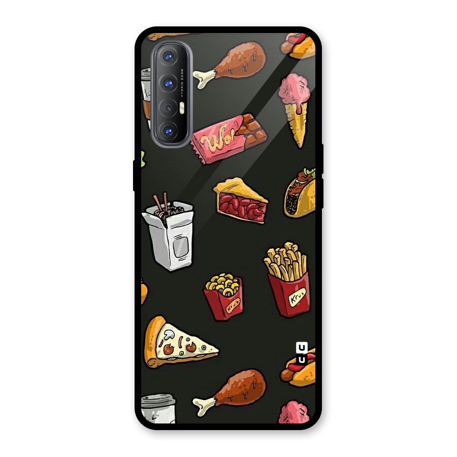 Foodie Pattern Glass Back Case for Oppo Reno3 Pro