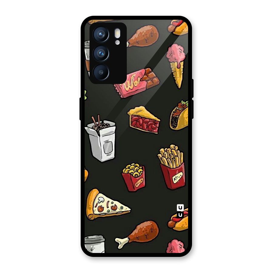 Foodie Pattern Glass Back Case for Oppo Reno6 5G