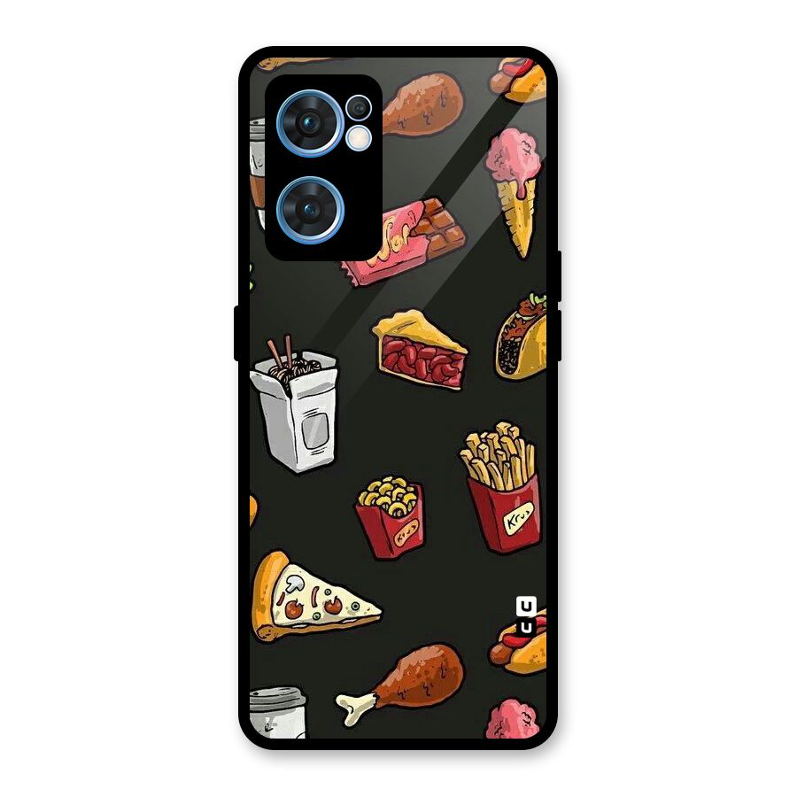 Foodie Pattern Glass Back Case for Oppo Reno7 5G