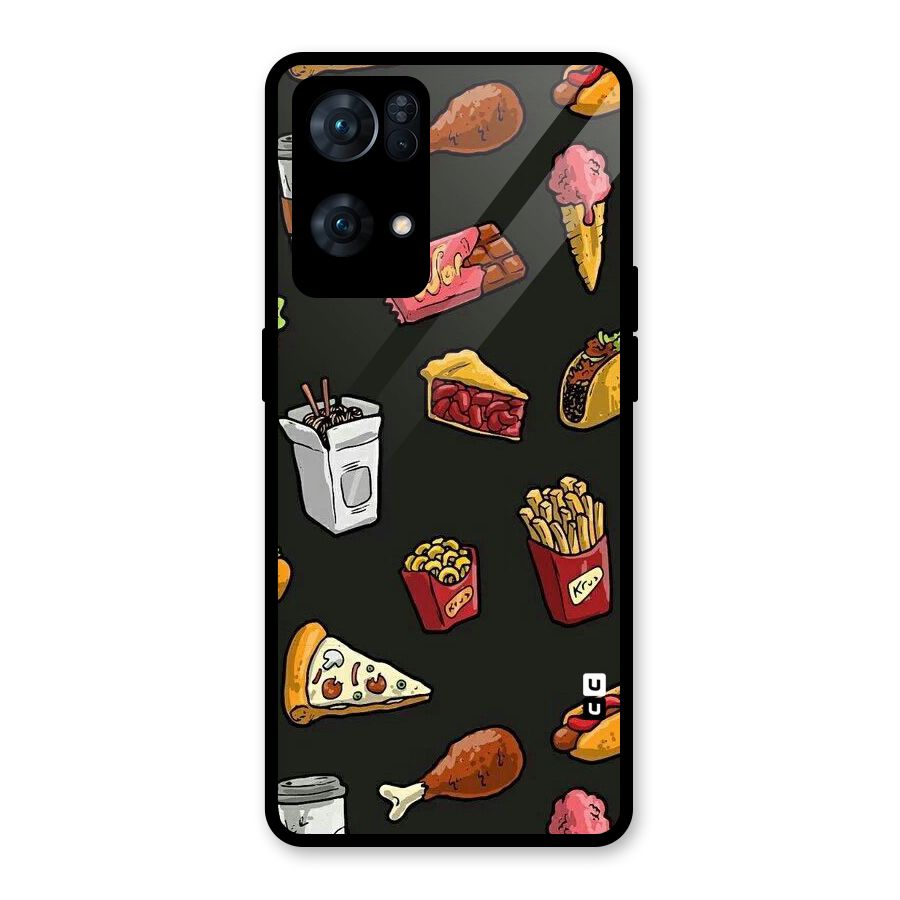 Foodie Pattern Glass Back Case for Oppo Reno7 Pro 5G