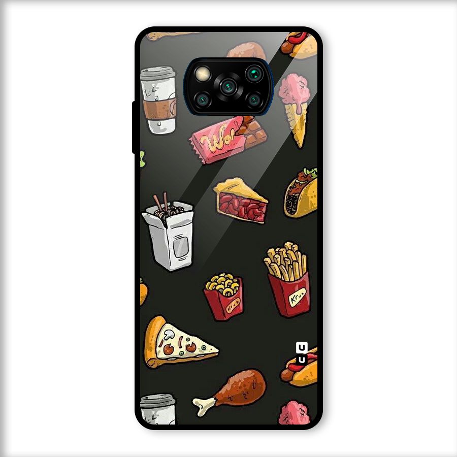 Foodie Pattern Glass Back Case for Poco X3