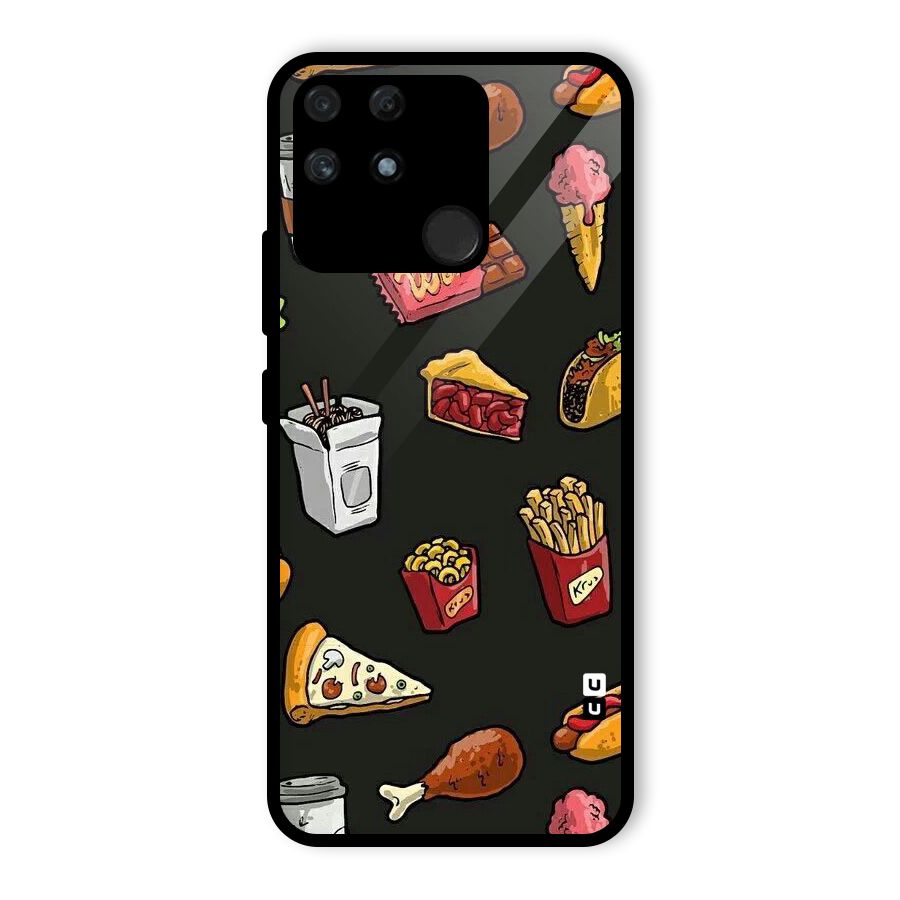 Foodie Pattern Glass Back Case for Realme Narzo 50A