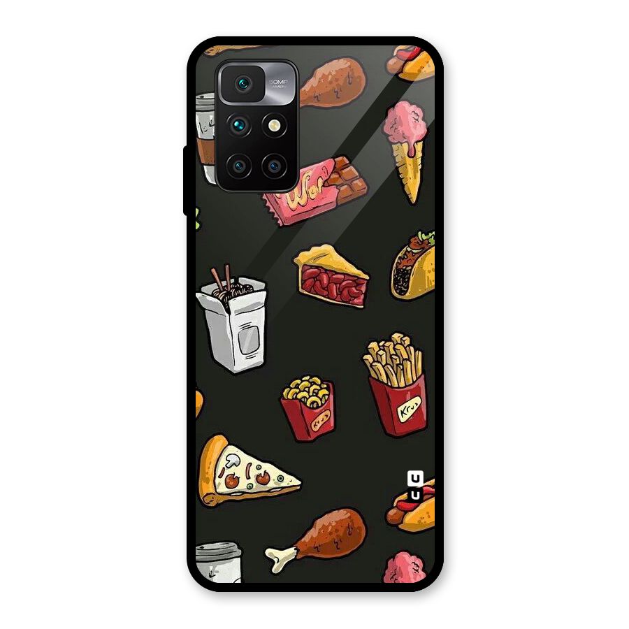Foodie Pattern Glass Back Case for Redmi 10 Prime