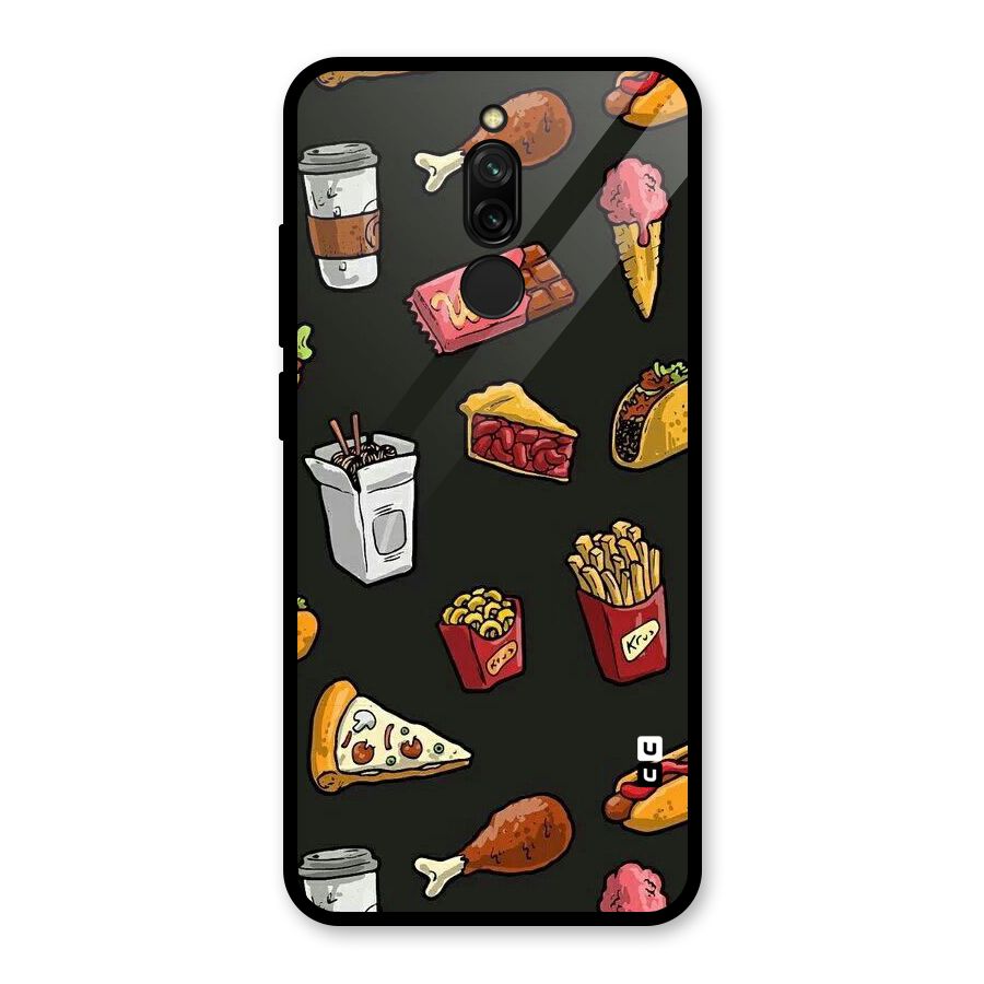 Foodie Pattern Glass Back Case for Redmi 8