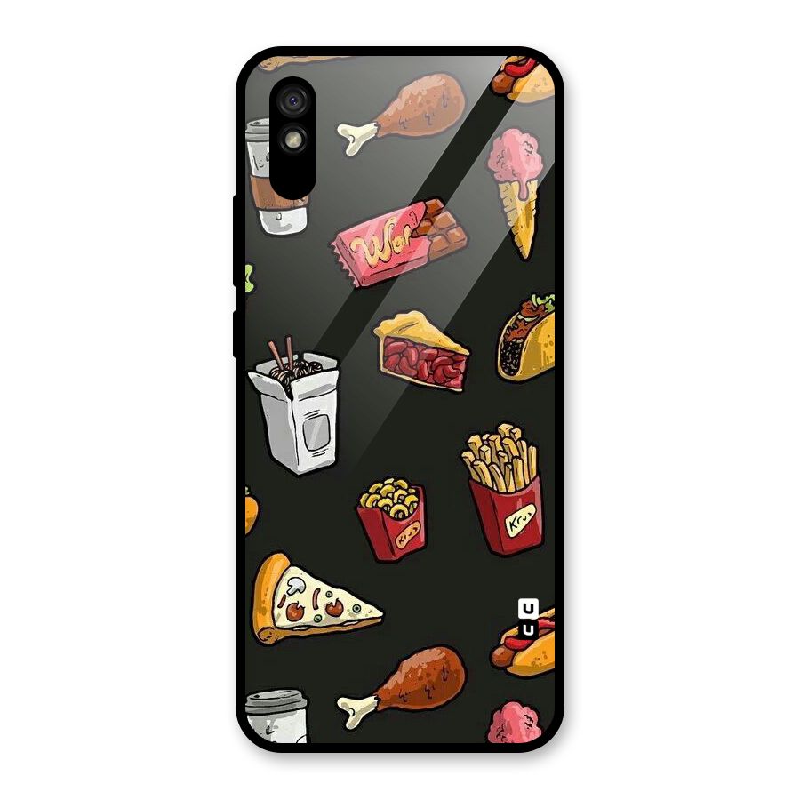 Foodie Pattern Glass Back Case for Redmi 9A