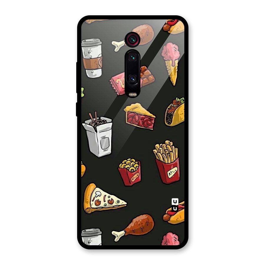 Foodie Pattern Glass Back Case for Redmi K20