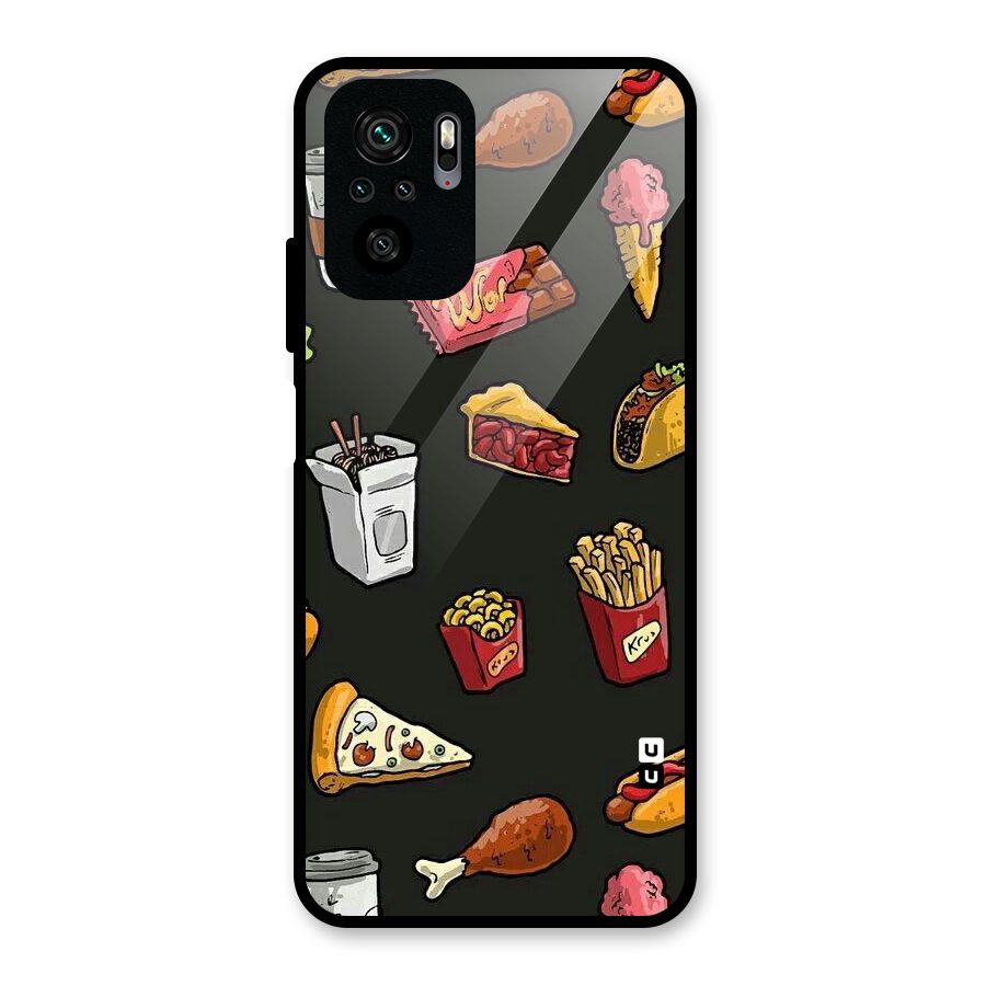 Foodie Pattern Glass Back Case for Redmi Note 10S