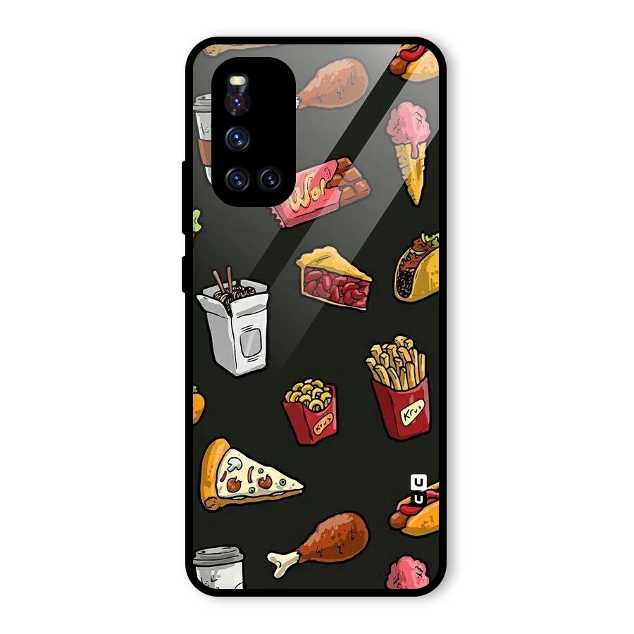 Foodie Pattern Glass Back Case for Vivo V19