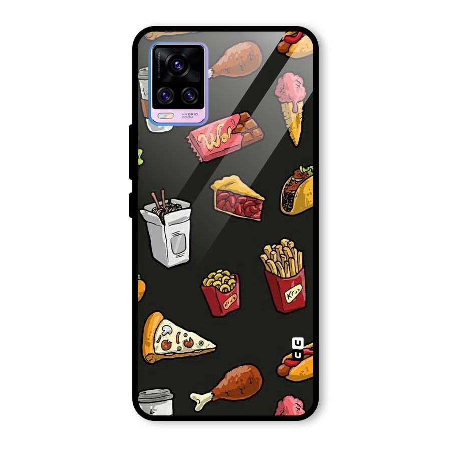 Foodie Pattern Glass Back Case for Vivo V20 Pro