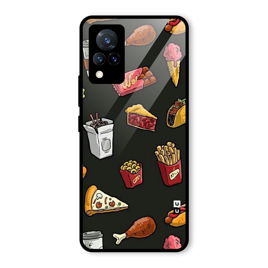 Foodie Pattern Glass Back Case for Vivo V21 5G