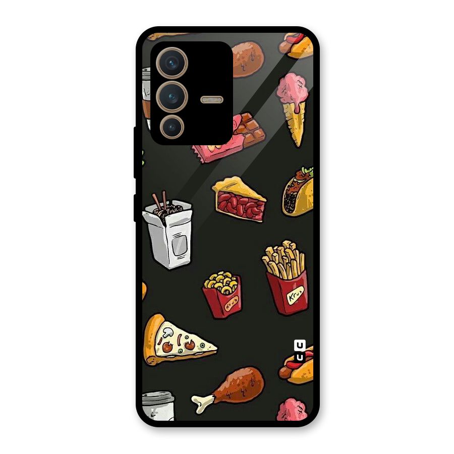 Foodie Pattern Glass Back Case for Vivo V23 5G