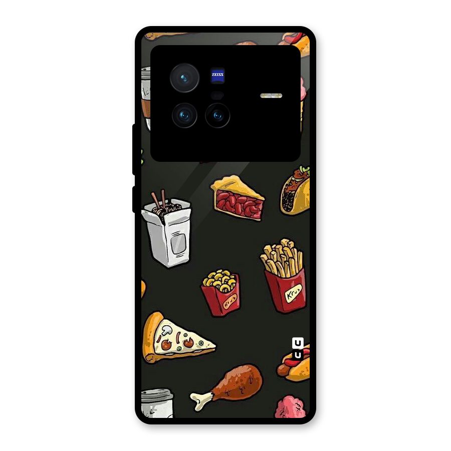 Foodie Pattern Glass Back Case for Vivo X80