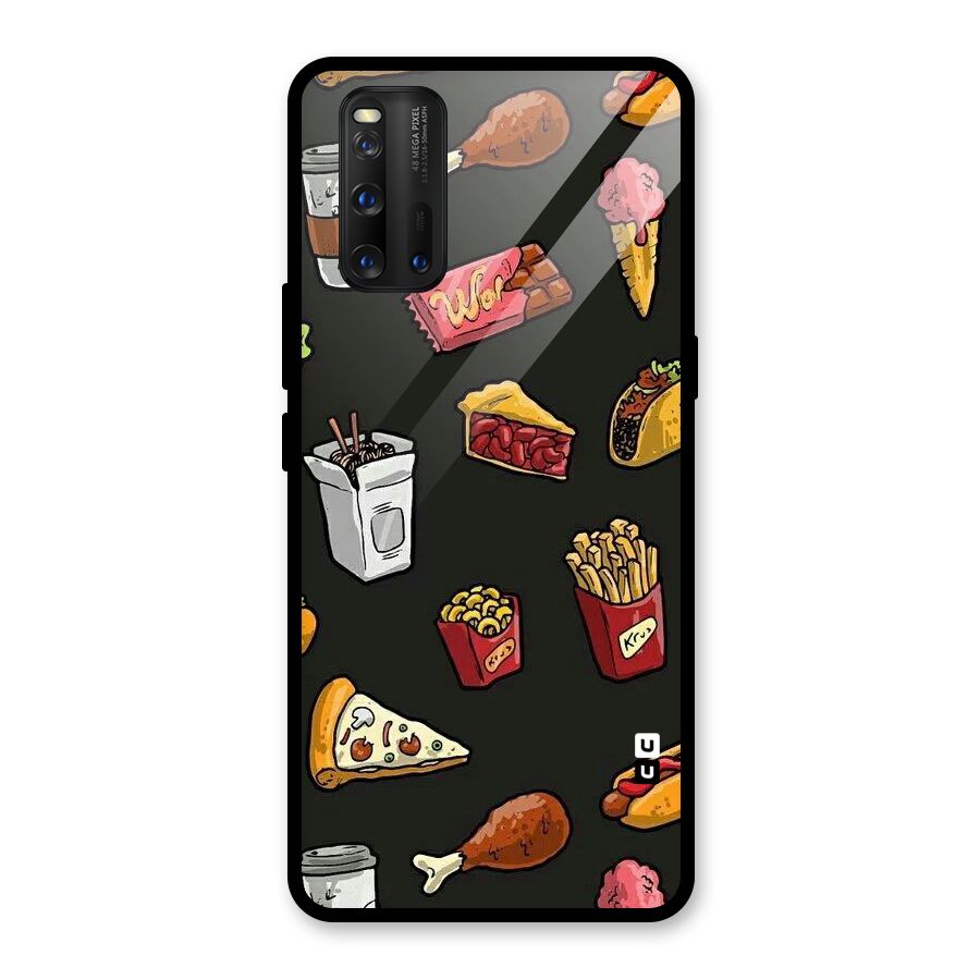 Foodie Pattern Glass Back Case for Vivo iQOO 3
