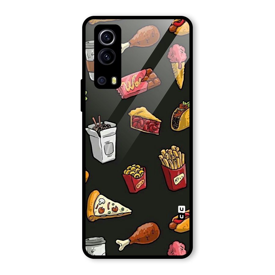 Foodie Pattern Glass Back Case for Vivo iQOO Z3