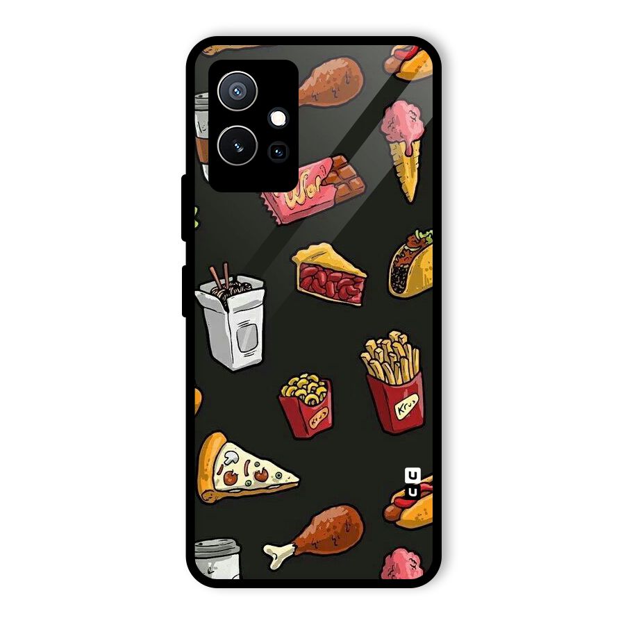 Foodie Pattern Glass Back Case for Vivo iQOO Z6
