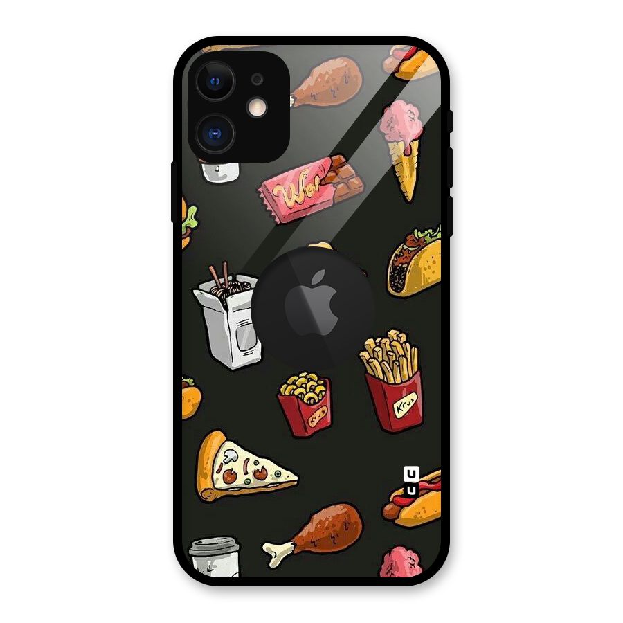 Foodie Pattern Glass Back Case for iPhone 11 Logo Cut