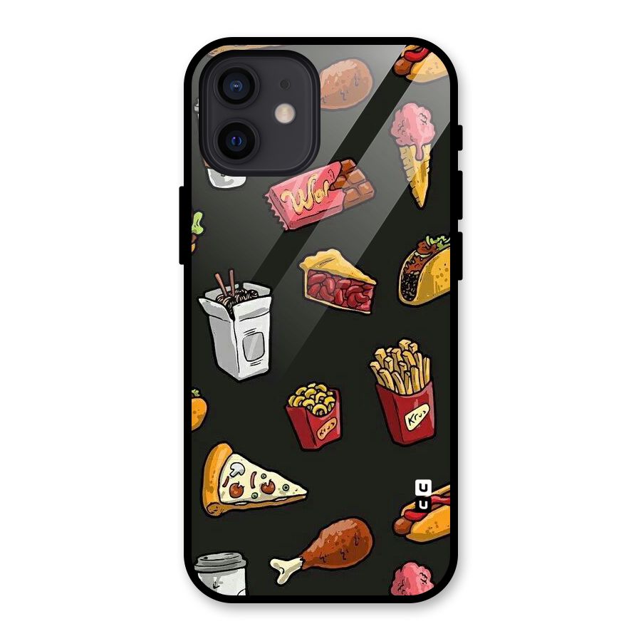 Foodie Pattern Glass Back Case for iPhone 12
