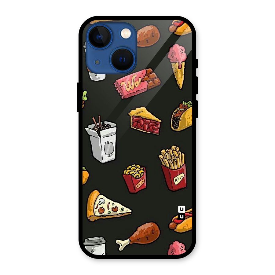 Foodie Pattern Glass Back Case for iPhone 13 Mini