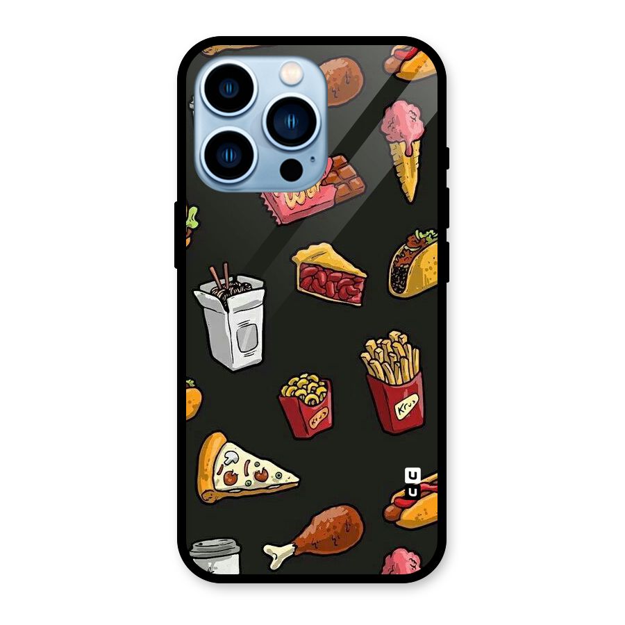 Foodie Pattern Glass Back Case for iPhone 13 Pro