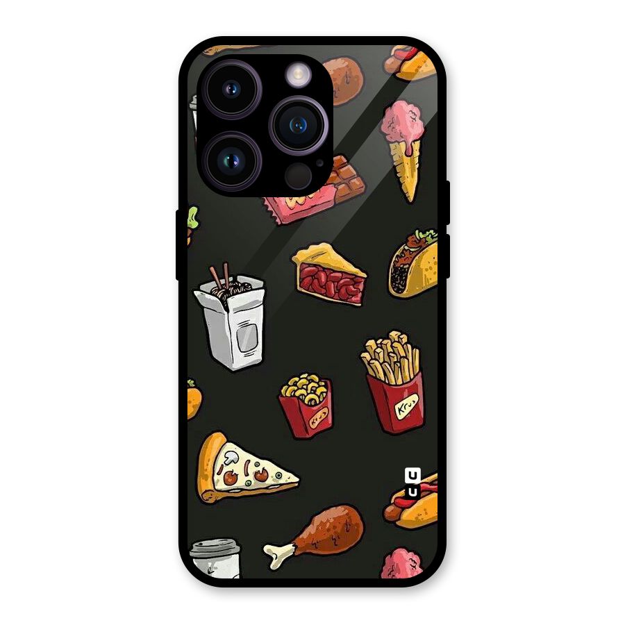 Foodie Pattern Glass Back Case for iPhone 14 Pro