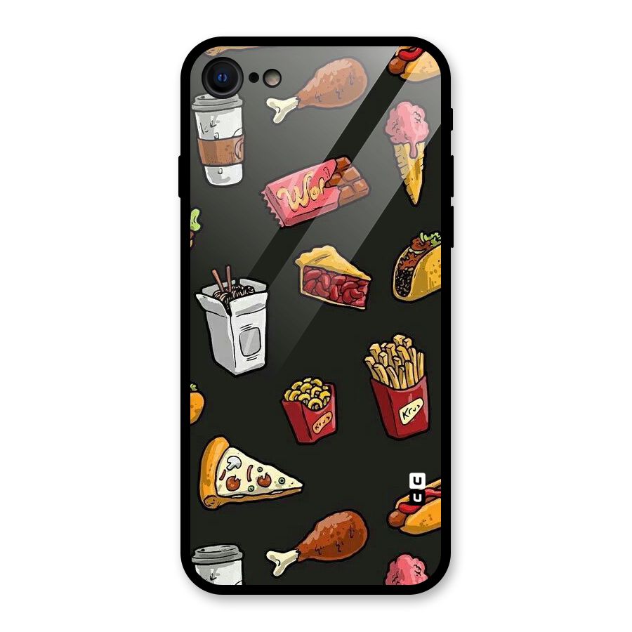 Foodie Pattern Glass Back Case for iPhone SE 2022