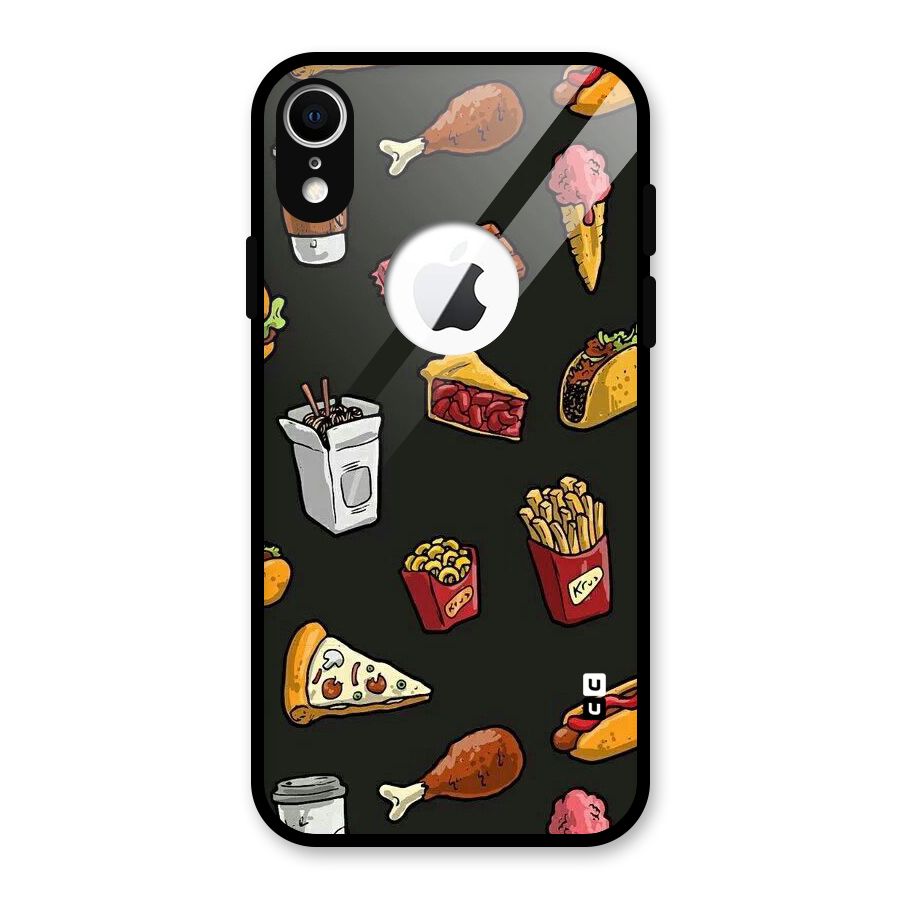 Foodie Pattern Glass Back Case for iPhone XR Logo Cut