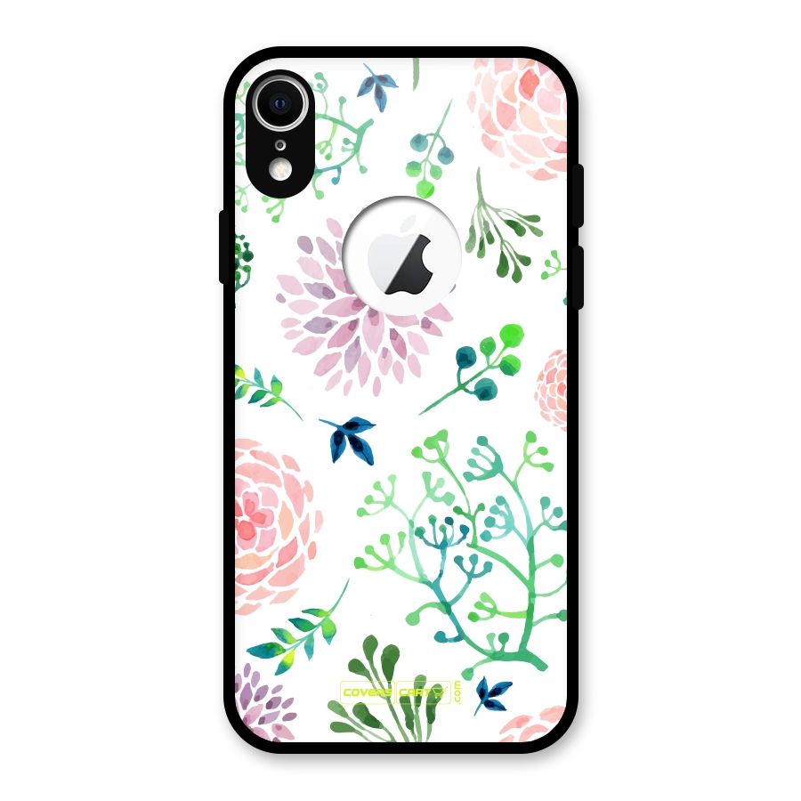 Fresh Floral Glass Back Case for iPhone XR Logo Cut