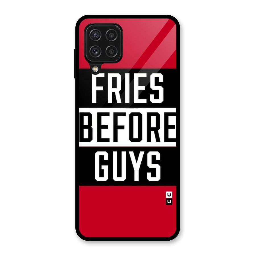 Fries Love Stripes Glass Back Case for Galaxy A22 4G