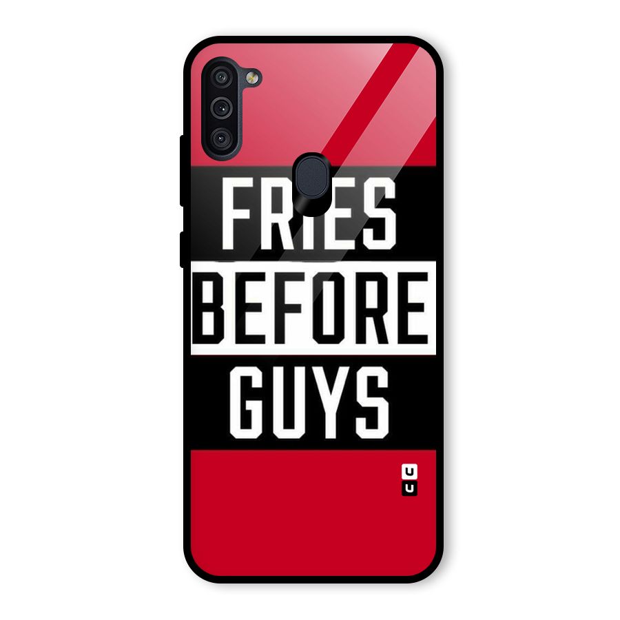 Fries Love Stripes Glass Back Case for Galaxy M11