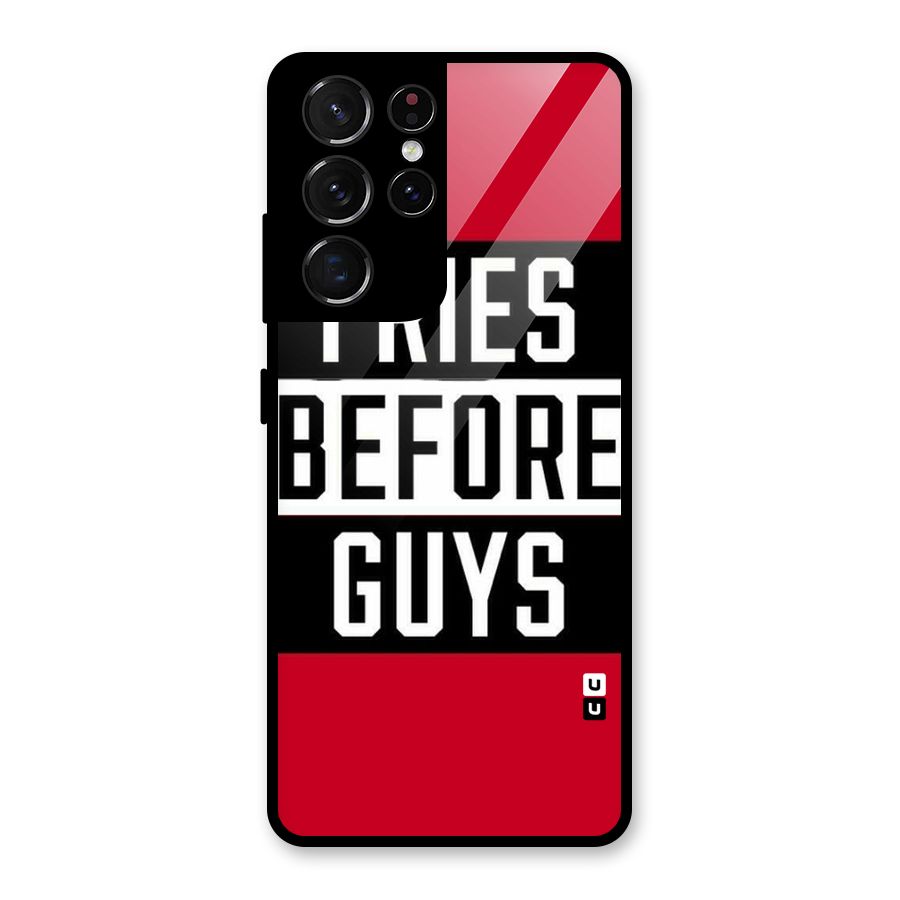 Fries Love Stripes Glass Back Case for Galaxy S21 Ultra 5G