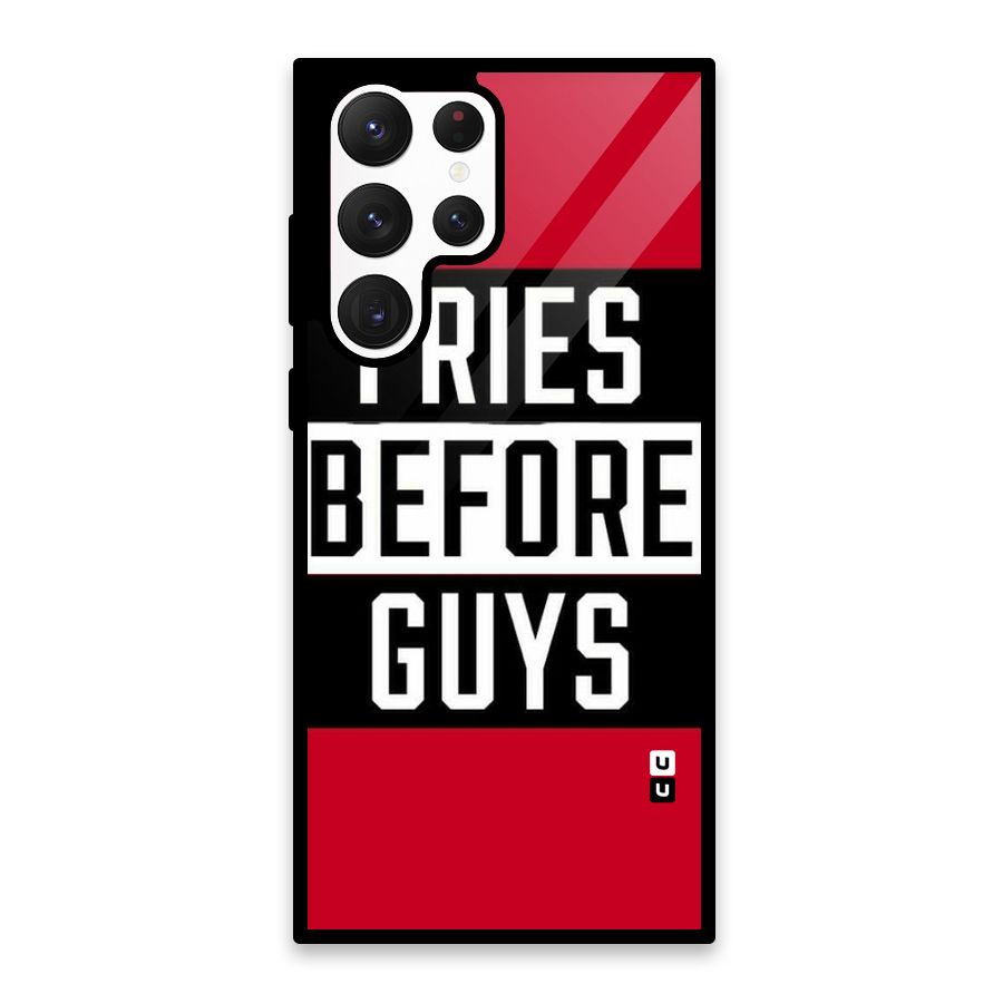 Fries Love Stripes Glass Back Case for Galaxy S22 Ultra 5G