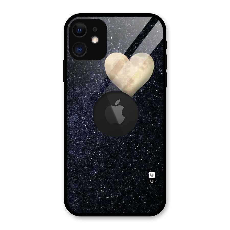 Galaxy Space Heart Glass Back Case for iPhone 11 Logo Cut